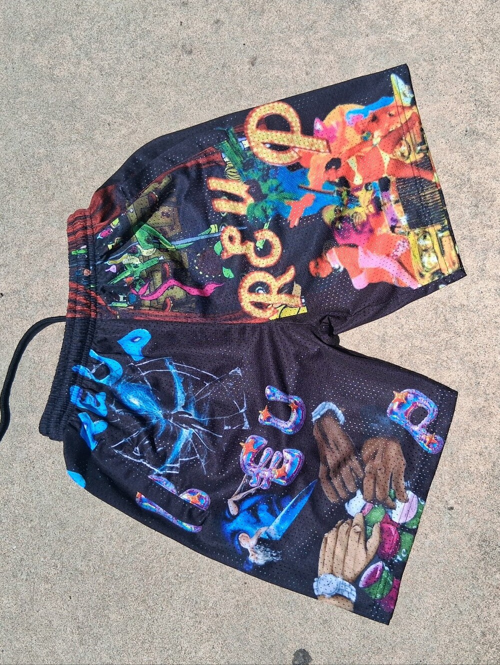 Black Men’s Athletic Shorts with Vibrant Multicolor Graphic